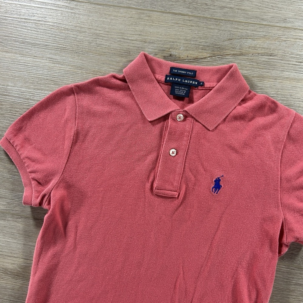 VTG Ralph Lauren Small The Skinny Polo Pink Shirt Pony Preppy Classic - Picture 2 of 8